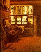 BOURSSE, Esaias Interior with a Woman at a Spinning Wheel fdgd oil on canvas